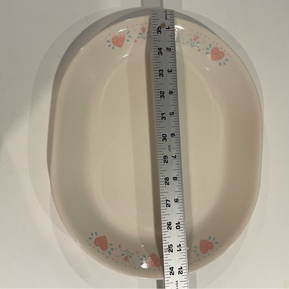 Vtg Corelle Corning Forever Yours Pink Hearts Oval Serving Platter 12 1/4 x 10 - Picture 4 of 7